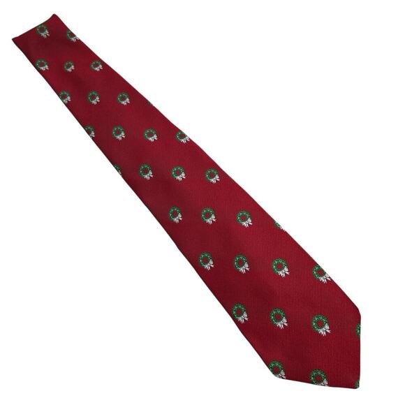 Cape Cod Neckwear Vintage Men's Christmas Holiday Festive Wreath Red Tie - Picture 1 of 4